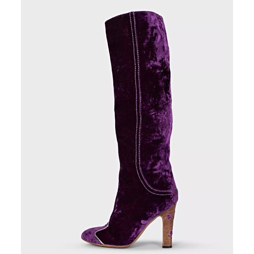 Bottega Veneta Purple Velvet Boots Block Heel Sz 37.5